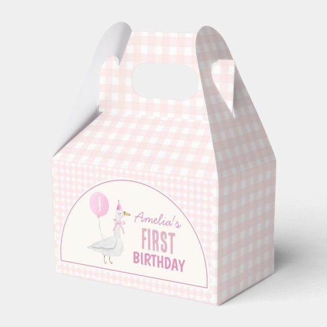 Pink Silly Goose Balloon Girl Birthday Favour Box (Front Side)