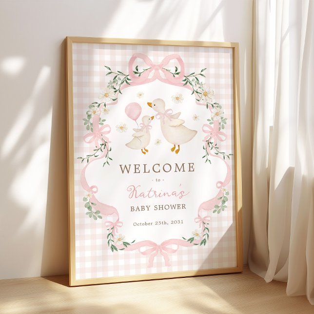 Pink Silly Goose Coquette Bow Baby Shower Welcome Poster (Creator Uploaded)