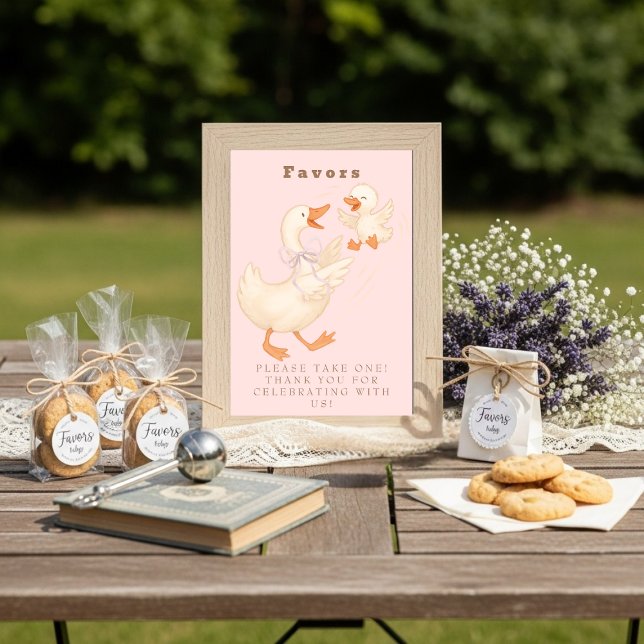 Pink Silly Goose Favour Table Sign  Invitation (Pink Silly Goose Favor Table Sign)
