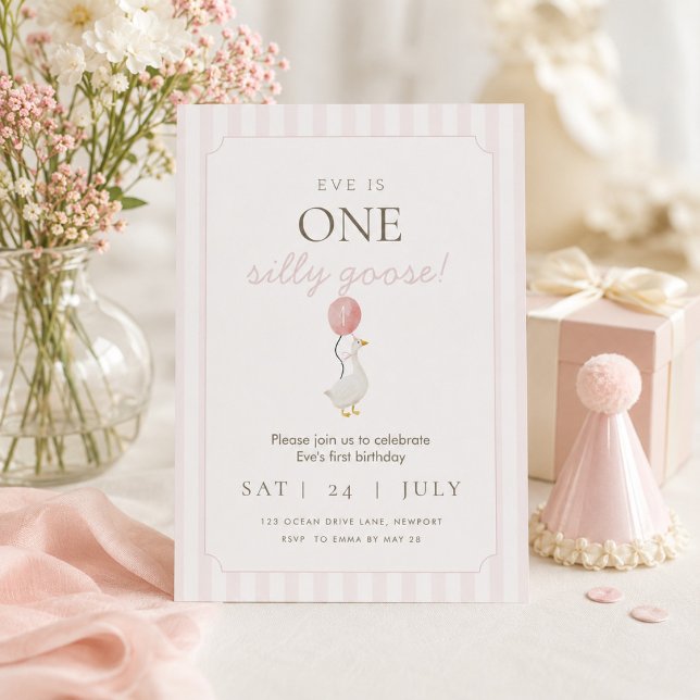 Pink Silly Goose First Birthday Invitation (Creator Uploaded)