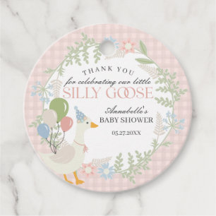 Pink Silly Goose Floral Gingham Baby Shower Favour Favour Tags