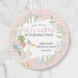 Pink Silly Goose Floral Gingham Baby Shower Favour Tags