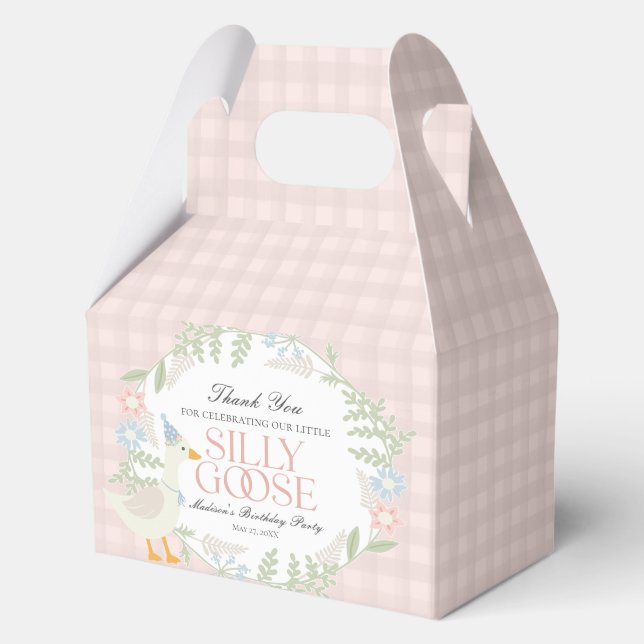 Pink Silly Goose Floral Gingham Birthday Favour Box (Front)