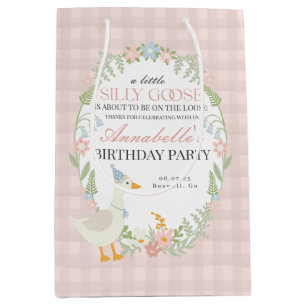 Pink Silly Goose Floral Gingham Birthday Favour Medium Gift Bag