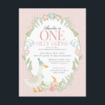 Pink Silly Goose Floral Gingham First Birthday Postcard<br><div class="desc">A silly goose is another year older. This Silly Goose Party Decor Collection is perfect for celebrating your sweet little girl! Featuring an adorable silly goose, pastel florals, and soft gingham patterns, this collection is perfect for adding a touch of playful elegance to any party. Whether it’s for a birthday...</div>