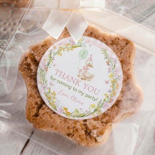 Pink Silly Goose Floral Girl Birthday Classic Round Sticker