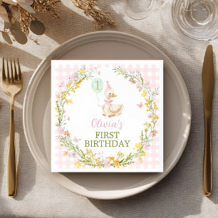 Pink Silly Goose Floral Girl Birthday Napkin