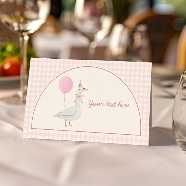 Pink Silly Goose Girl Birthday Party Food Tent Place Card (Creator Uploaded)