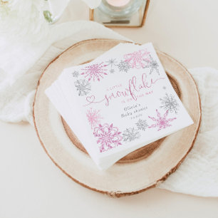 Pink silver A little snowflakes baby shower Napkin