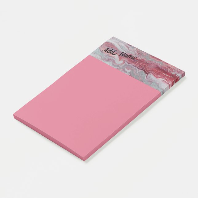 Pink Silver Abstract Personalise Post it Notes 4x6 (Angled)