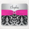 Pink, Silver, and Black Damask Mousepad
