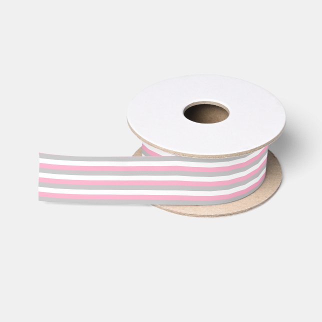 Pink, Silver and White Stripes Satin Ribbon (Spool)