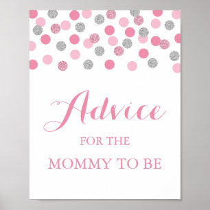 Pink Silver Baby Shower Advice for the Mummy Sign