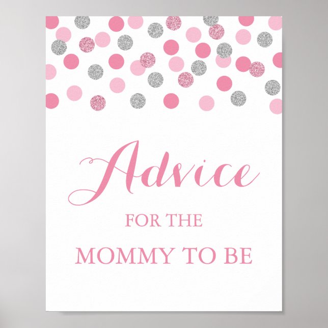 Pink Silver Baby Shower Advice for the Mummy Sign (Front)