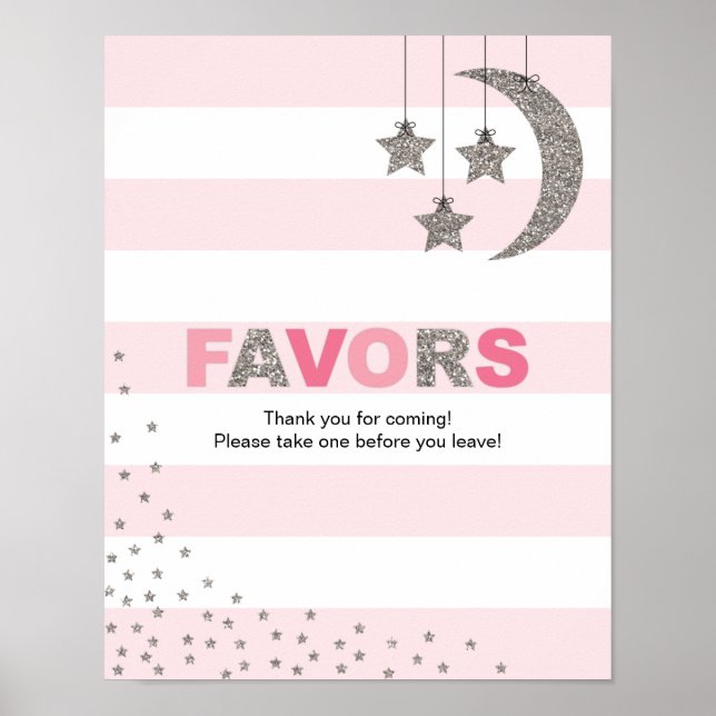 pink silver baby shower decor favours table sign (Front)