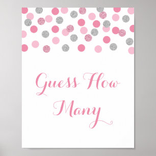 Pink Silver Baby Shower Guess How Many Game Sign