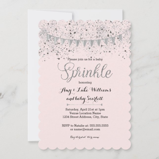 Pink Silver Baby Sprinkle Girl Shower Invitation (Front)
