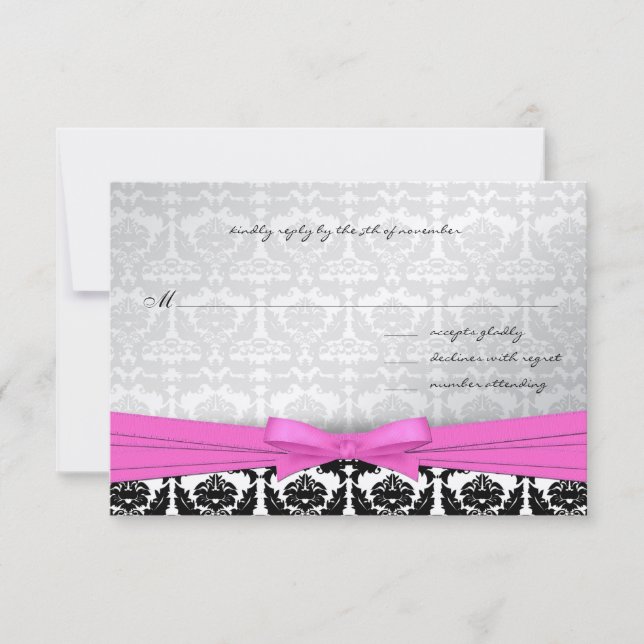 Pink Silver & Black Damask Swirls Wedding Invite (Front)