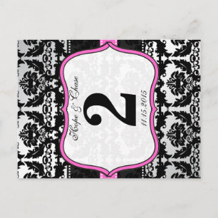 Pink Silver & Black Damask Table Number Cards