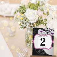 Pink Silver & Black Plum Tree Table Number Card