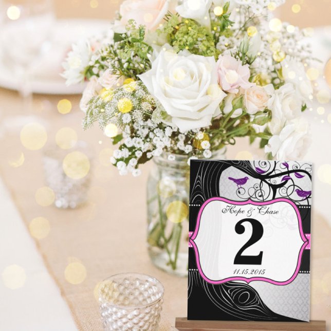 Pink Silver & Black Plum Tree Table Number Card (Creator Uploaded)