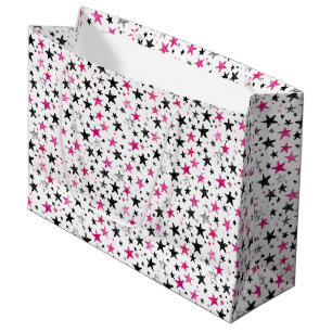  Pink Silver Black Stars Birthday Large Gift Bag