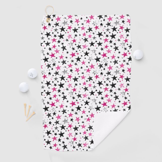 Pink Silver Black Stars  Golf Towel (InSitu)