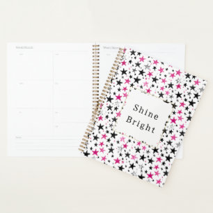 Pink Silver Black Stars Shine Planner