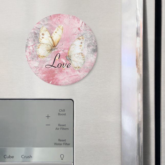 Pink Silver Butterflies Love Magnet (In Situ (Fridge))
