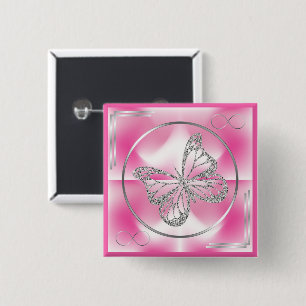 Pink & Silver Butterfly and Infinity Sign 15 Cm Square Badge