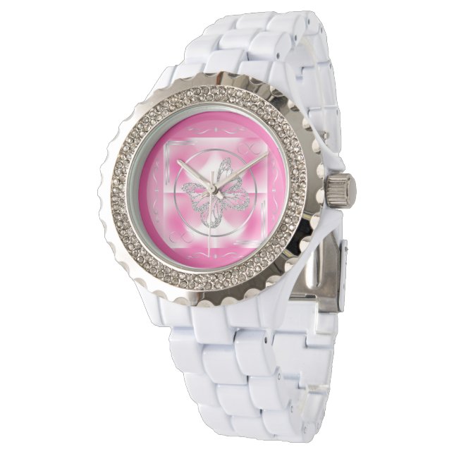 Pink & Silver Butterfly and Infinity Sign | Watch (Angled)