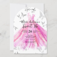 Pink Silver Butterfly Dance Sweet 16 Birthday