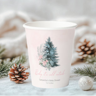 Pink Silver Christmas Baby its cold outside Paper Cups