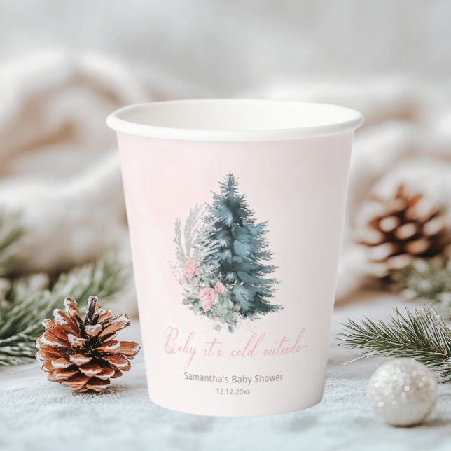 Pink Silver Christmas Baby its cold outside Paper Cups (Creator Uploaded)