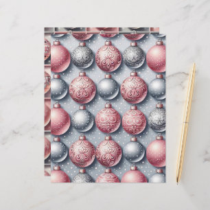 Pink & Silver Christmas Baubles Scrapbook Paper