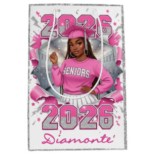 Pink & Silver Class of 2026 Senior Graduation Medium Gift Bag
