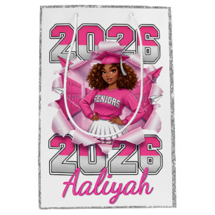Pink & Silver Class of 2026 Senior Graduation Medium Gift Bag
