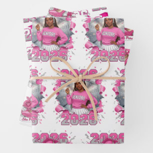 Pink & Silver Class of 2026 Senior Graduation Wrapping Paper Sheet
