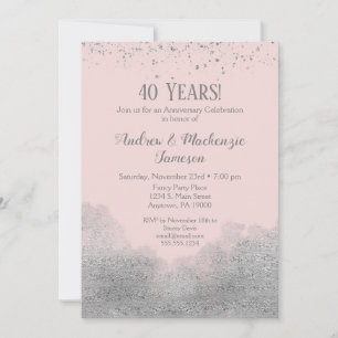 Pink Silver Confetti Anniversary Invitation