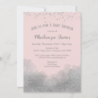 Pink Silver Confetti Baby Shower Invitation