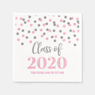 Pink Silver Confetti Class of 2020 Graduation Napkin