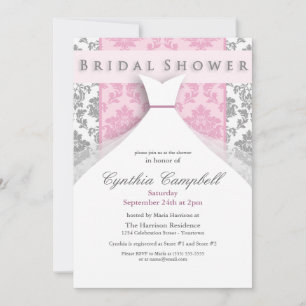 Pink/Silver Damask Bridal Shower Invitations