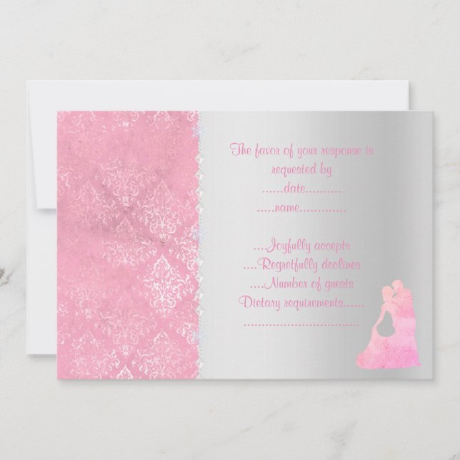 Pink Silver dancing couple rsvp Invitation (Front)
