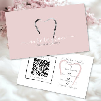 Pink Silver Dental Elegance Business Card