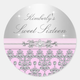 Pink & Silver Diamond Sweet 16 Sticker