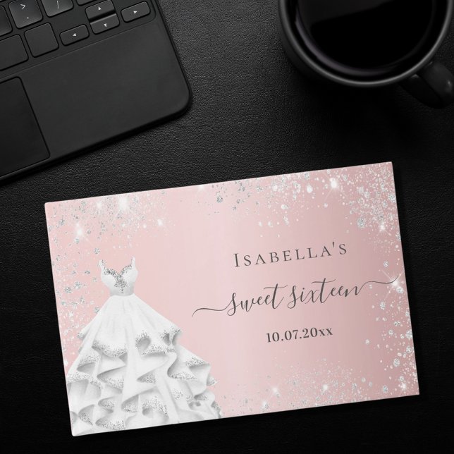 Pink silver dress glitter Sweet 16 Guest Book (Creator Uploaded)