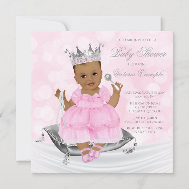 Pink Silver Ethnic Princess Baby Shower Invitation (Front)