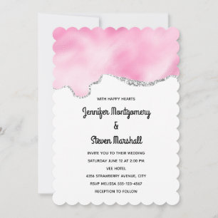 Pink & Silver Faux Glitter Border Stylish Wedding Invitation