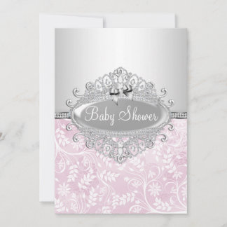 Pink & Silver Flower Baby Shower Invitation