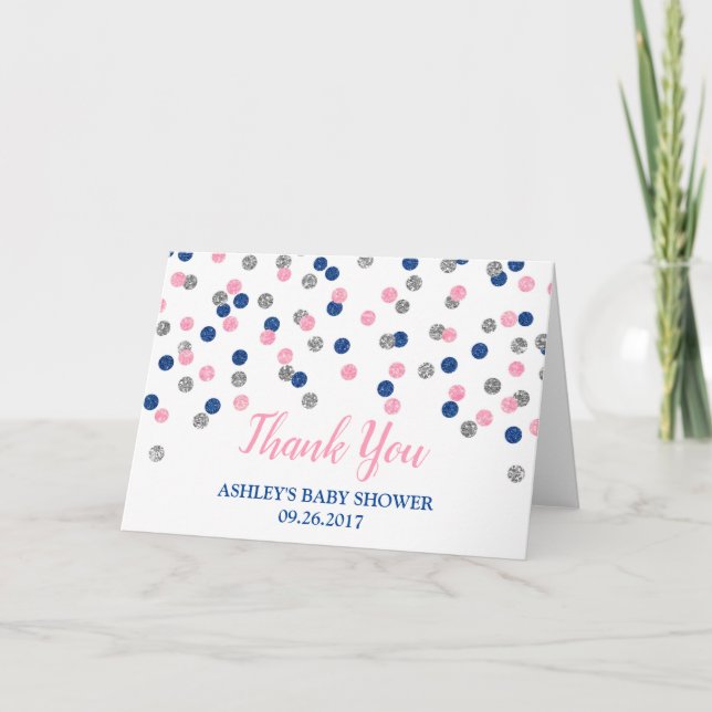 Pink Silver Gender Reveal Baby Shower Thank You (Front)